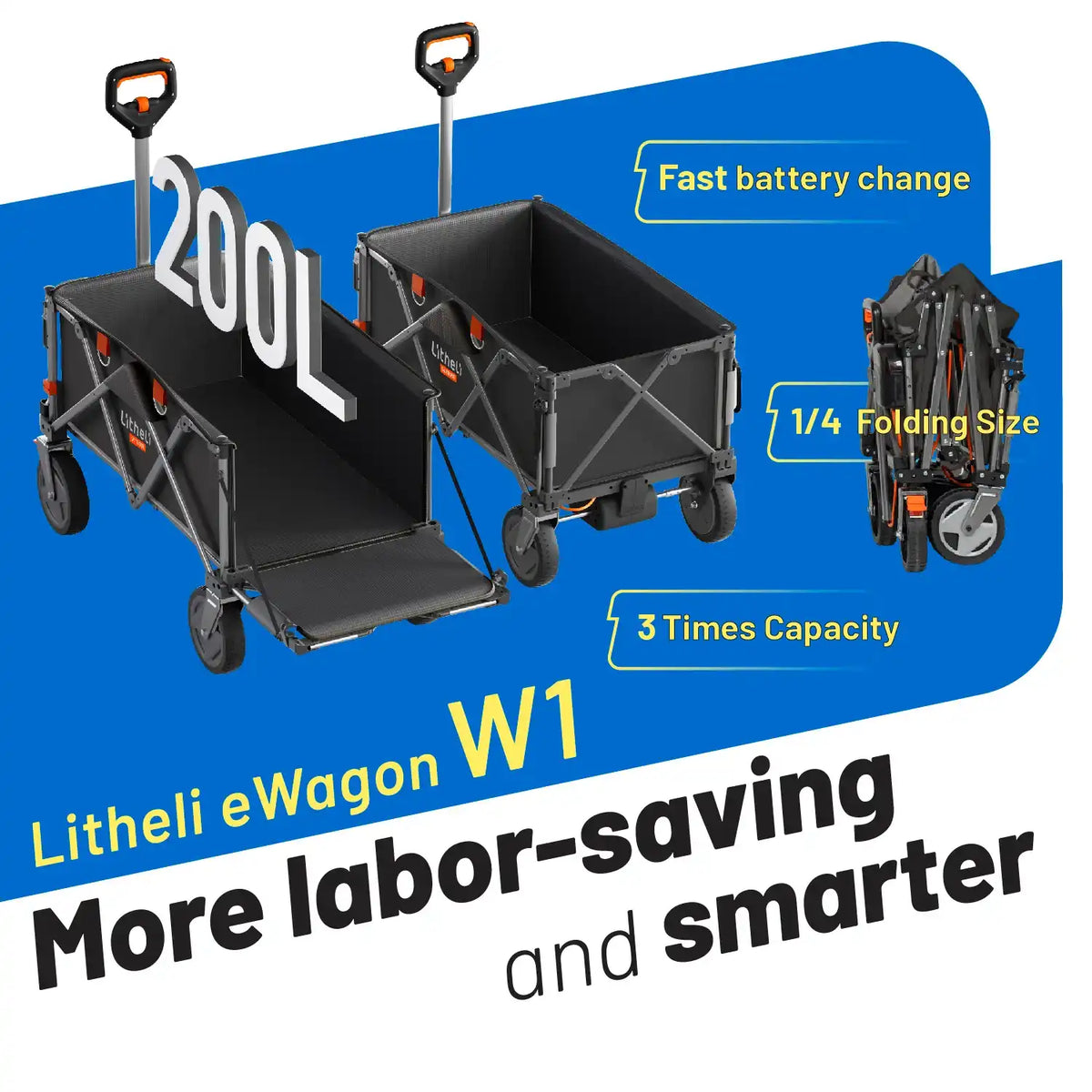 Litheli V140i SE Black : The Ultimate Electric Camping Wagon|With 1×4.0Ah SE Battery