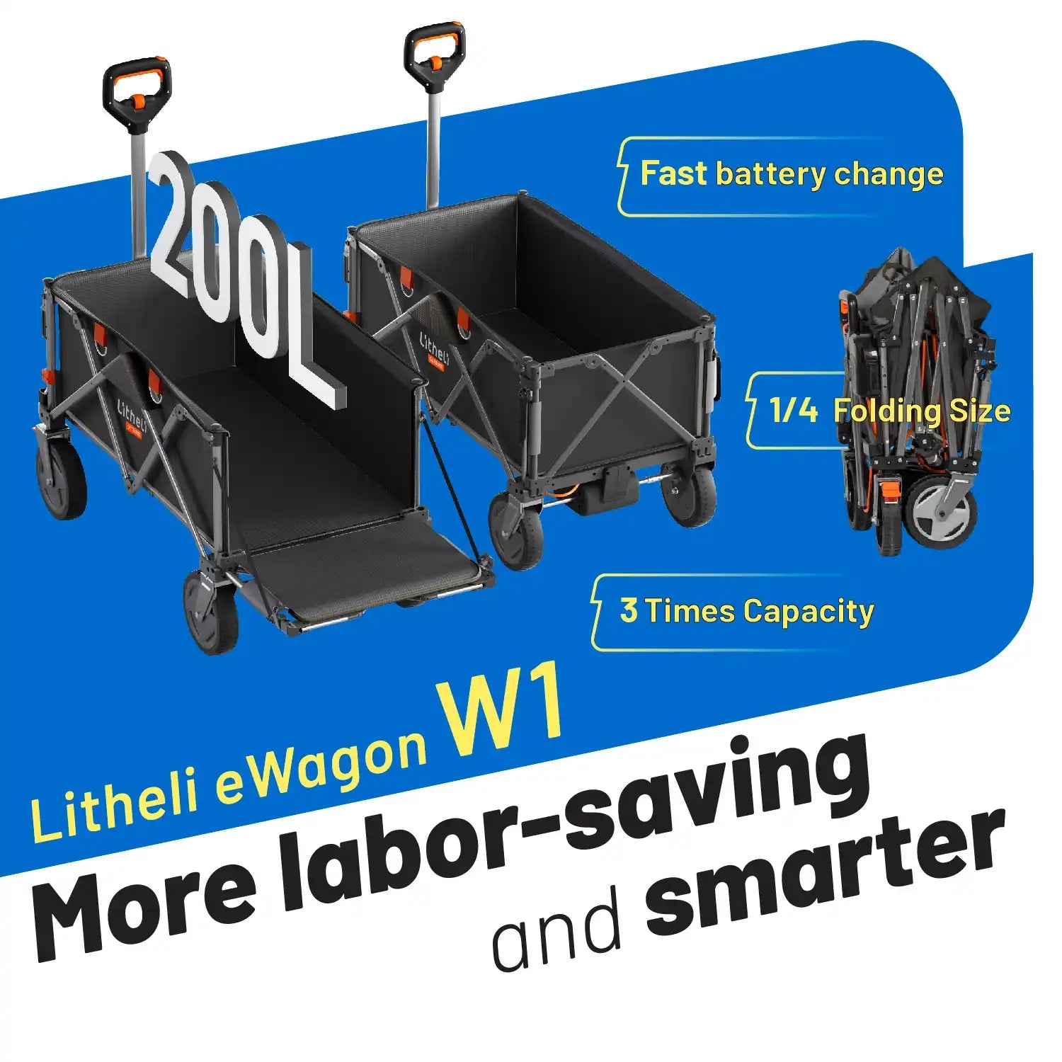 Litheli V140i SE Black : The Ultimate Electric Camping Wagon|With 1×4.0Ah SE Battery