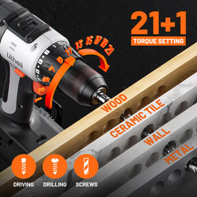 Litheli 20V Cordless 1/2" Drill Driver with 50 N·m High Torque, Brushed Motor, powered by a 2.0Ah Battery
