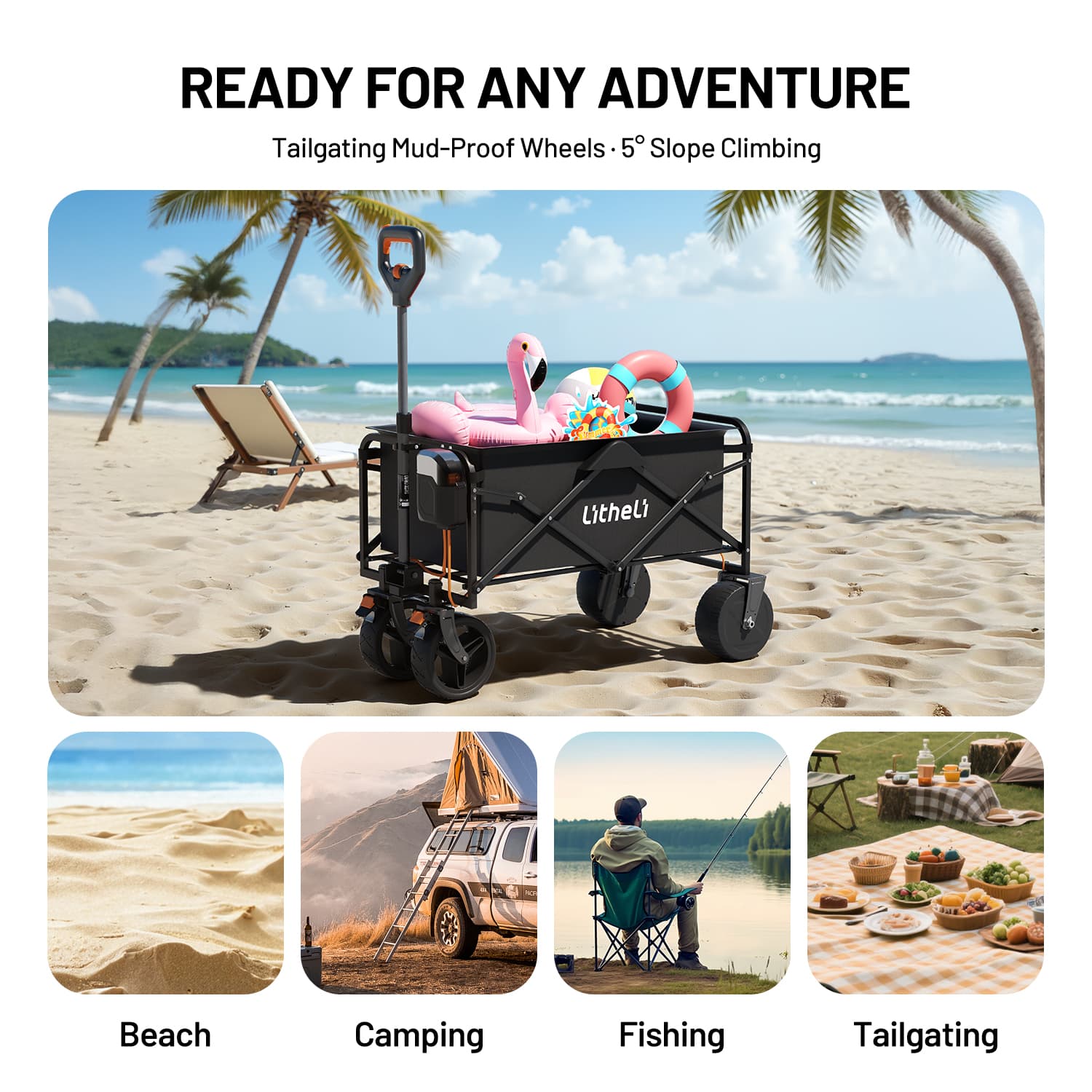 Litheli V100 Black : Electric Collapsible Folding Outdoor Utility Wagon