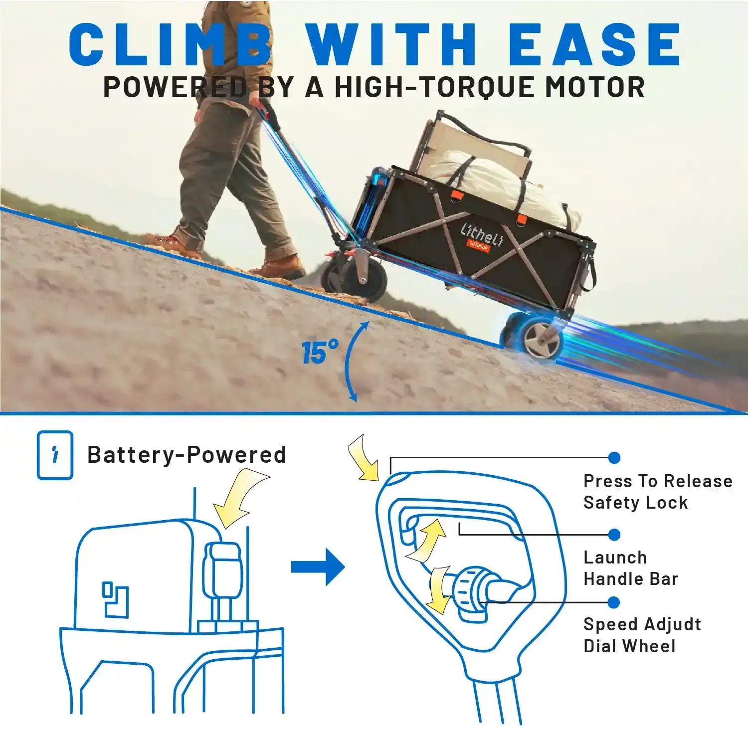 Litheli V140i SE Black: The Ultimate Electric Camping Wagon|With 4.0Ah SE Battery Options