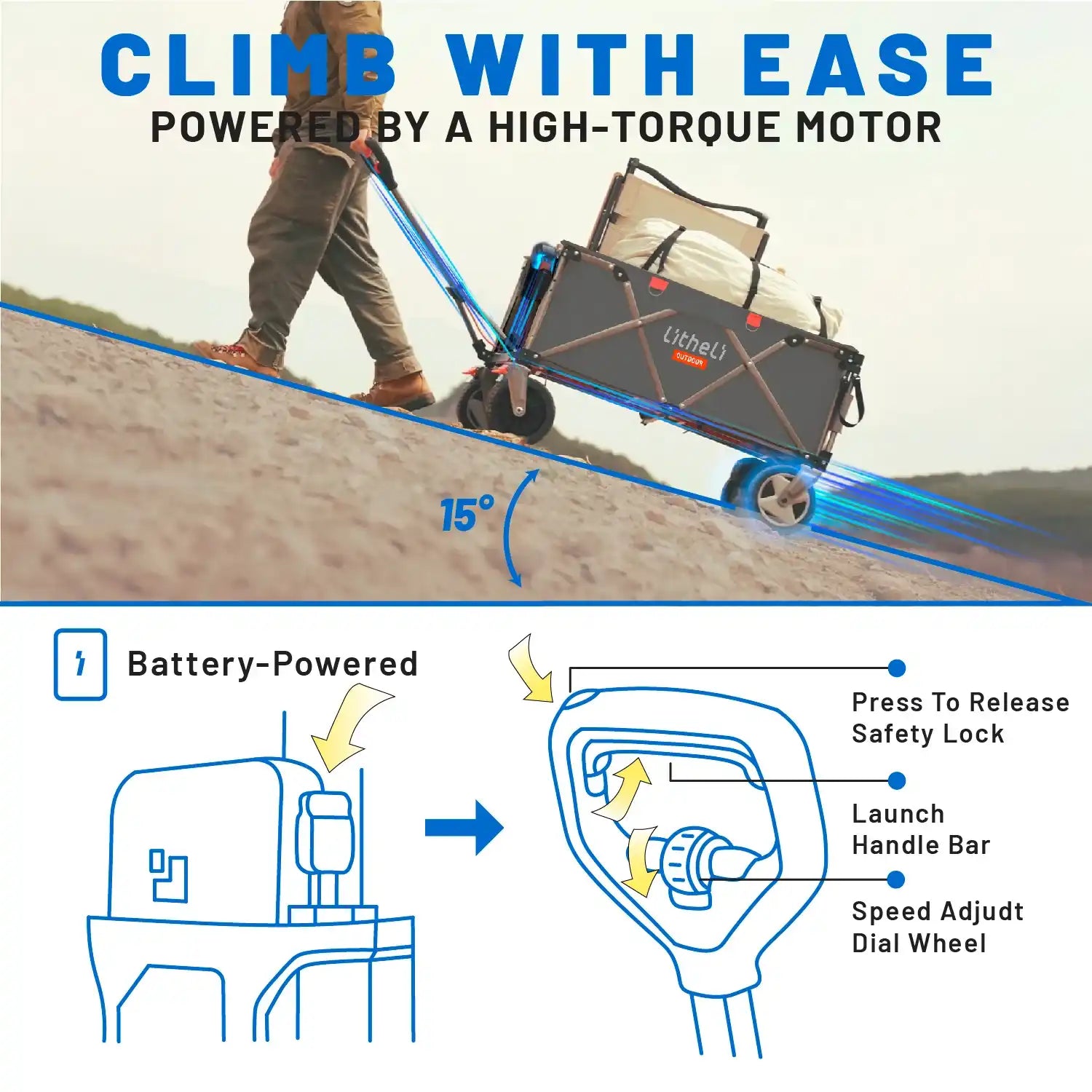 Litheli V140i SE Grey : The Ultimate Electric Camping Wagon|With 1 × 4.0Ah SE Battery