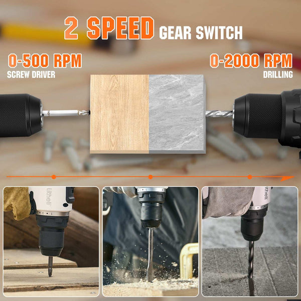 20V cordless brushless drill driver with variable speed control for precise drilling and fastening