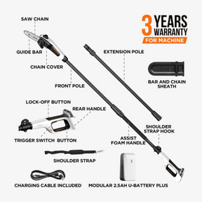 Litheli U20 Pole Saw for Tree Trimming, 8'' Electric Cordless Pole Saws, 27.5ft/s Cutting Speed with 2.5Ah Battery for Branch Cutting, Trimming, Pruning