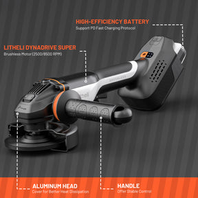 Litheli 20V Cordless Angle Grinder, 4.9″ Grinders Power Tools, Battery Cut-Off Tool, with 8500RPM Brushless Motor and 4.0 Ah Battery
