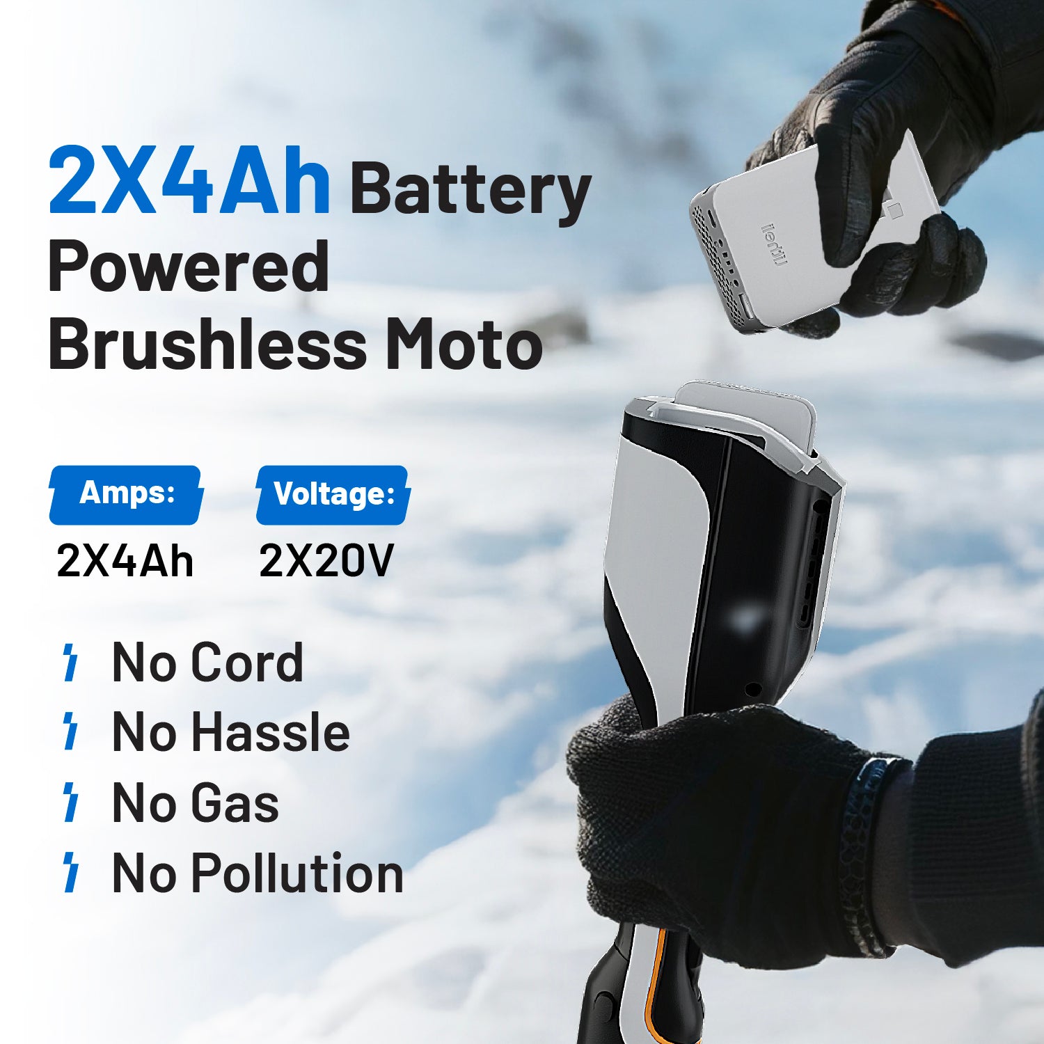 Litheli U20 Cordless Snow Shovel, 2*20V 12" Battery Powered Snow Thrower, Battery Snow Blower with Brushless Motor + 2*4.0Ah Portable Battery