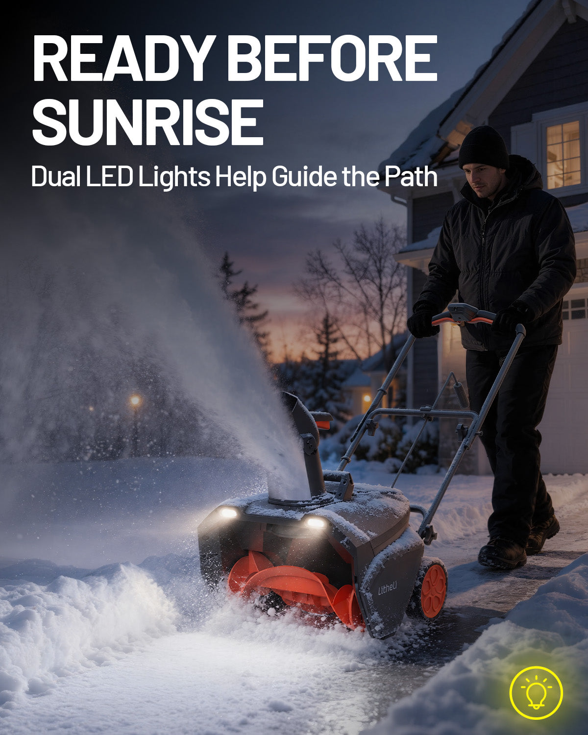 【Pre-Order】Litheli 20" Cordless Snow Blower, 20-Inch Brushless Snow Thrower with LED Lights, 180° Adjustable Chute & Foldable Handle