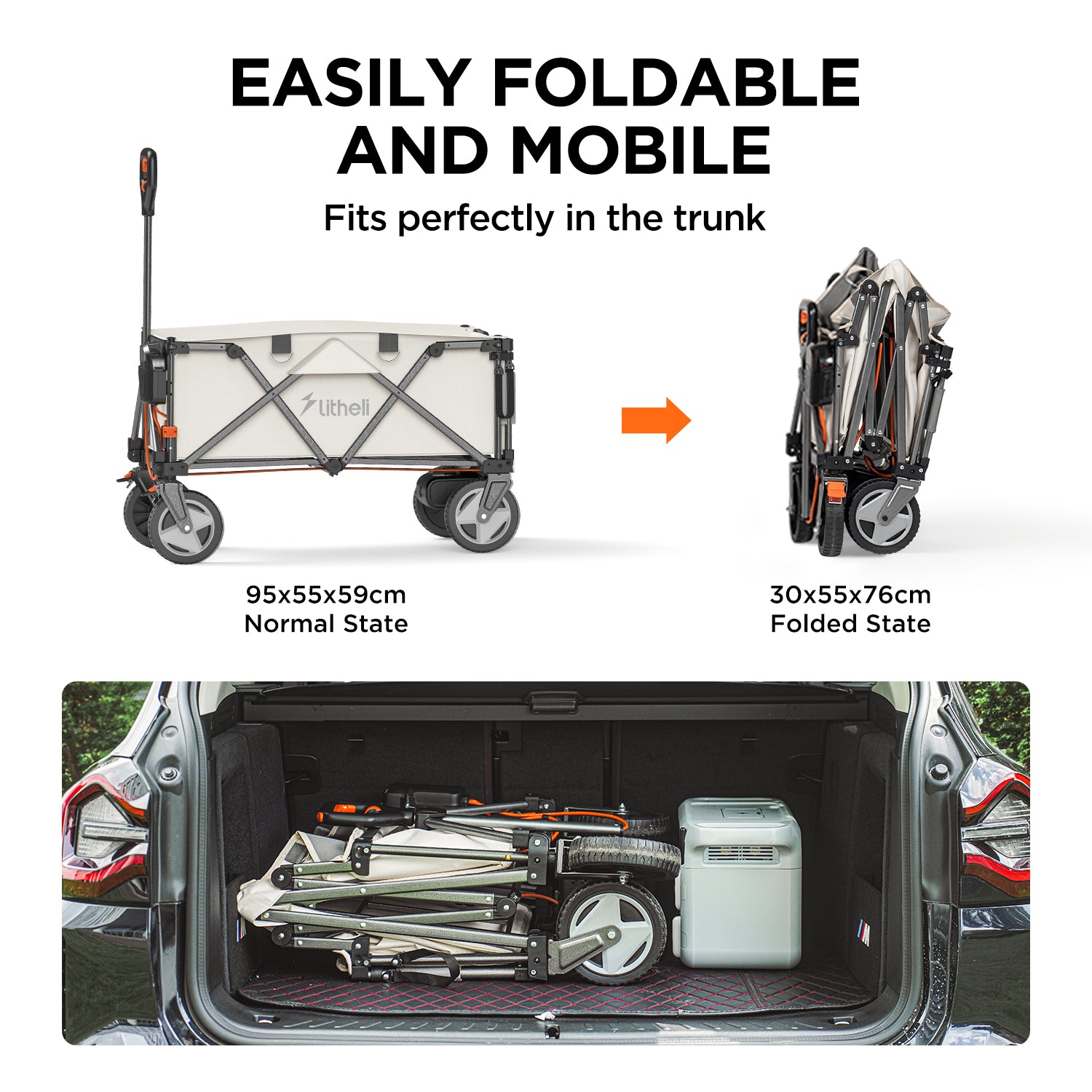Litheli Electric Foldable Utility Camping Wagon with Power Bank