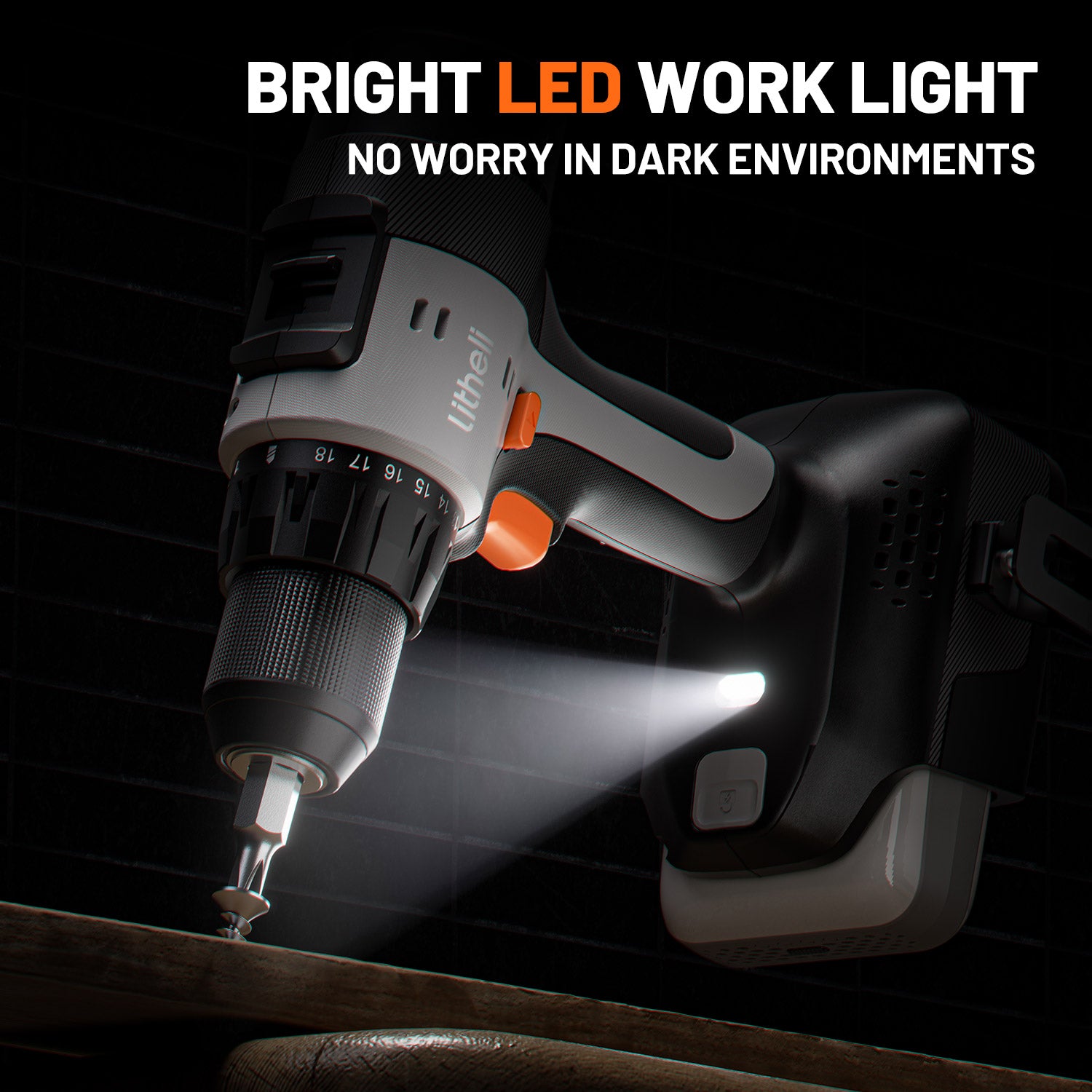 Litheli 20V Cordless 1/2" Drill Driver with 50 N·m High Torque, Brushed Motor, powered by a 2.0Ah Battery