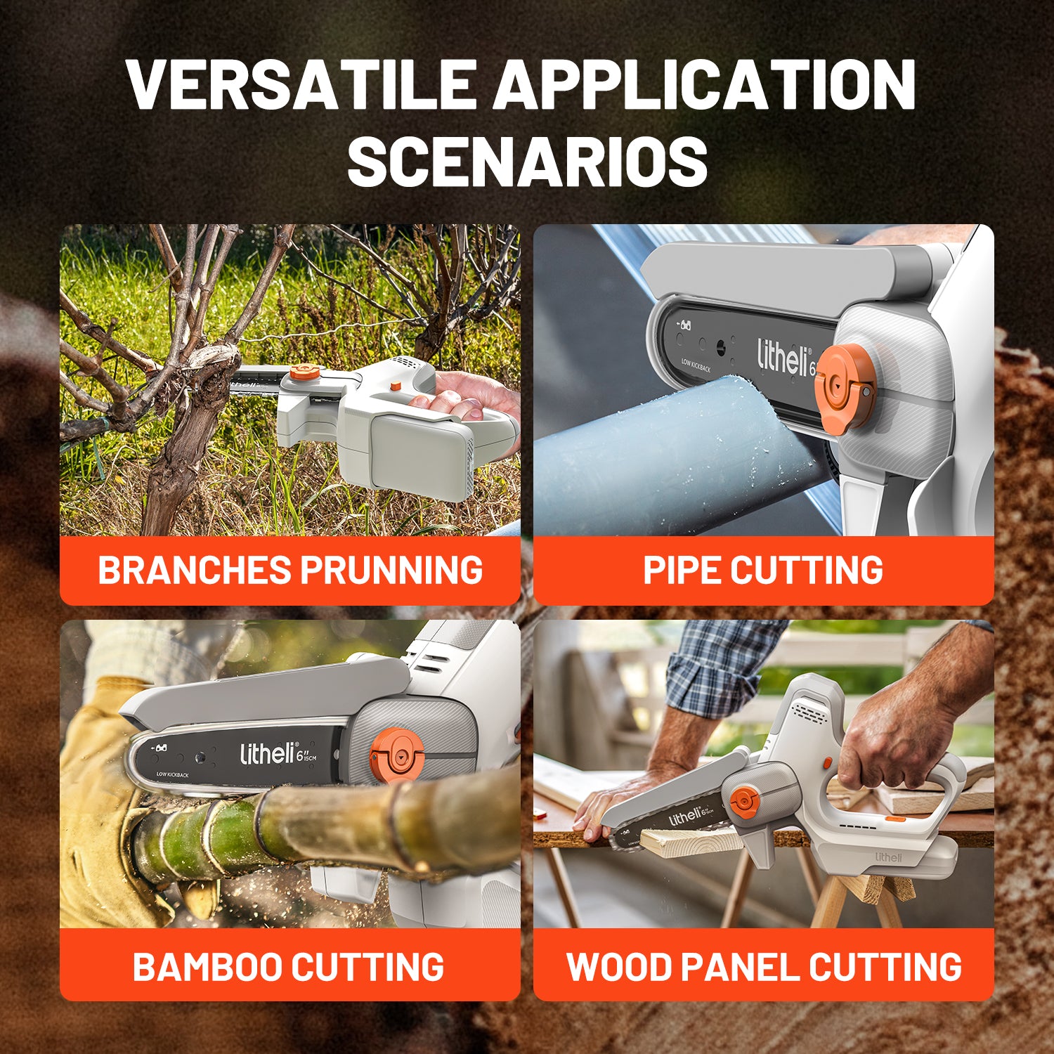Litheli 6-Inch Cordless Mini Chainsaw|with 2.0Ah Battery Options