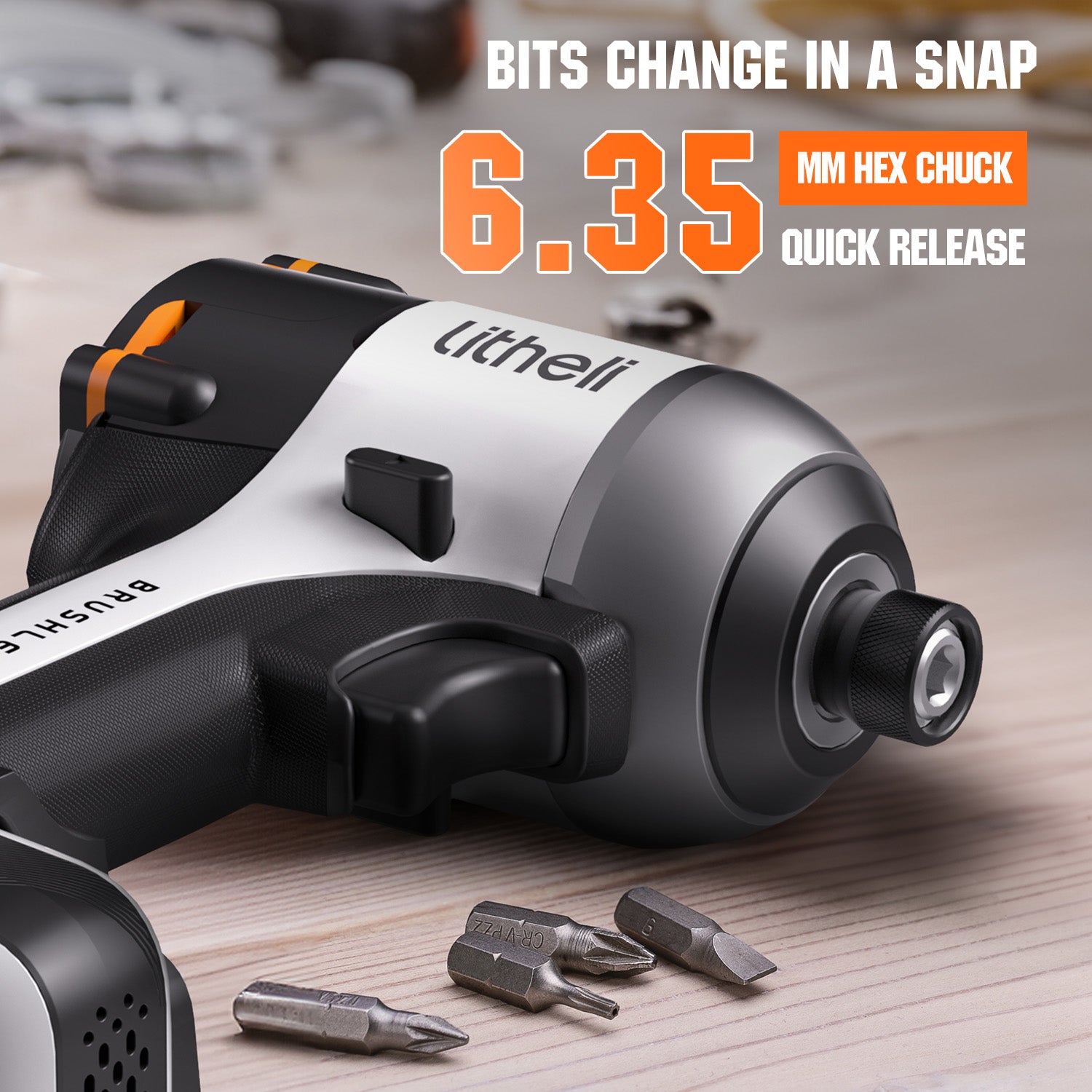 Litheli 20V Cordless Impact Driver, 1/4" Brushless Hex Driver, 230N.m Brushless High Torque Impact Gun with 2.0Ah Battery for Home & Car