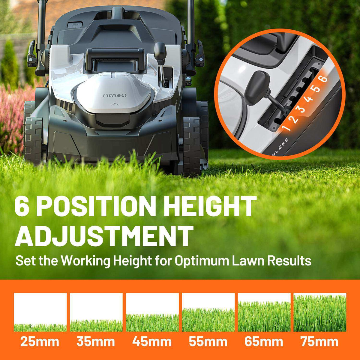 Litheli Cordless Brushless Self-Propelled Lawn Mower , 2*20V 18" Cordless Lawn Mowerwith 2*4.0Ah Battery