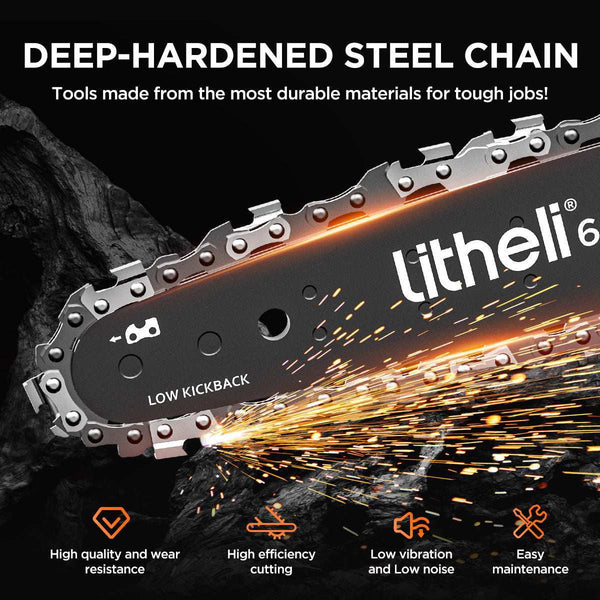 Comfortable non-slip rubber grip on Litheli U20 20V mini chainsaw for reduced vibration and better control