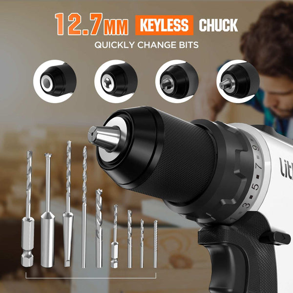 Ergonomic cordless drill driver with comfortable grip for long-lasting home improvement work