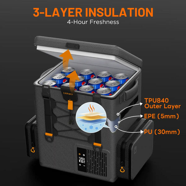 Ultra quiet 35 decibel compressor fridge for peaceful camping and travel