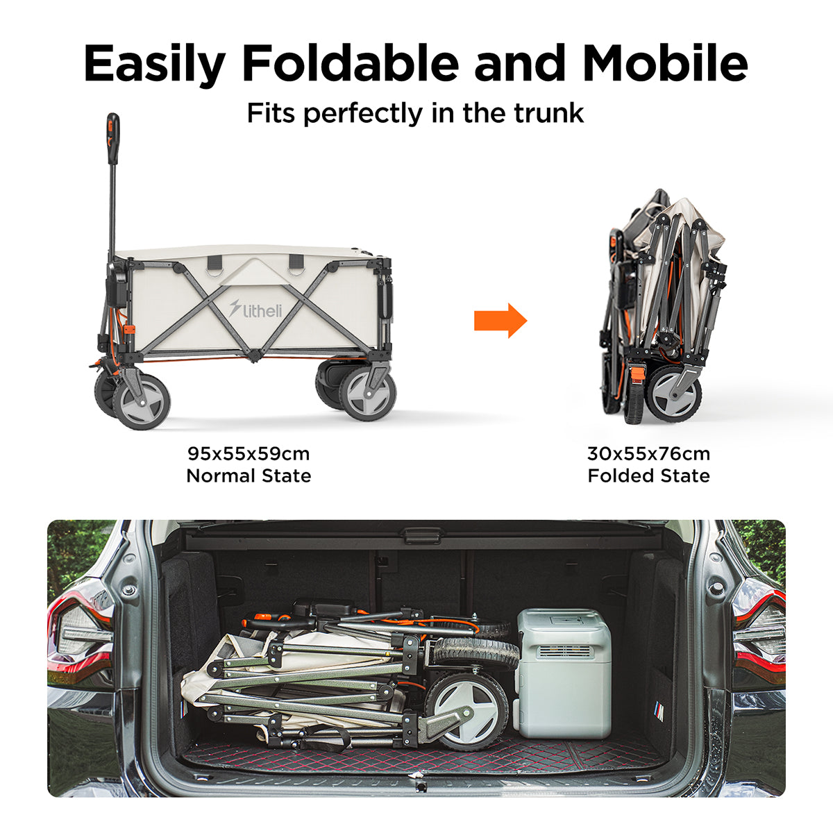 Litheli Electric Foldable Utility Camping Wagon with Power Bank without Battery