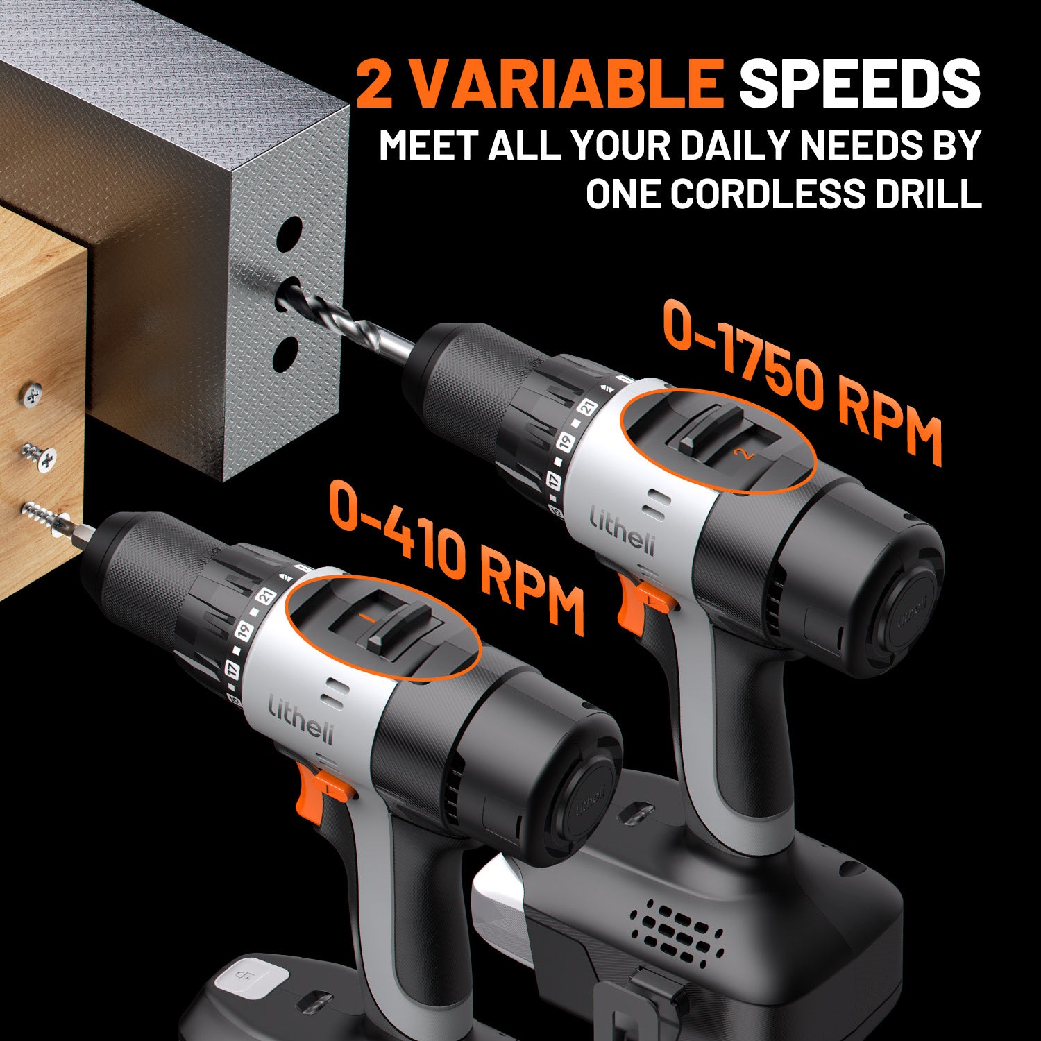 Litheli 20V Cordless 1/2" Drill Driver with 50 N·m High Torque, Brushed Motor, powered by a 2.0Ah Battery