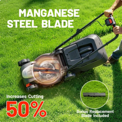 Litheli 40V Cordless Electric Lawn Mower, 14-Inch, Brushless Motor, 5-Position Height Adjustment, with 2 x 5.0Ah Battery, for Lawns & Gardens