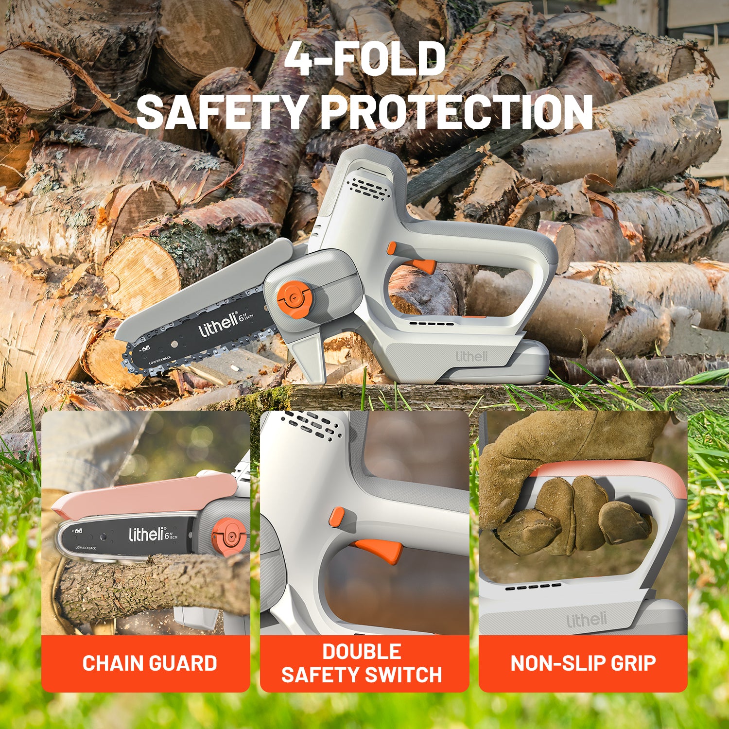 Litheli 6-Inch Cordless Mini Chainsaw|with 2.0Ah Battery Options