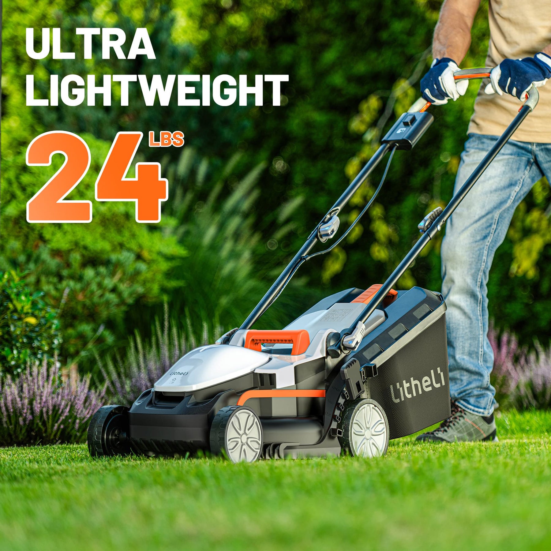 Litheli Cordless Lawn Mower, U20 Series 20V Electric Lawn Mowers, 13 Inch, Adjustment Heights, Light Weight, With 4.0Ah Portable Battery, for Garden/Yard/Farm