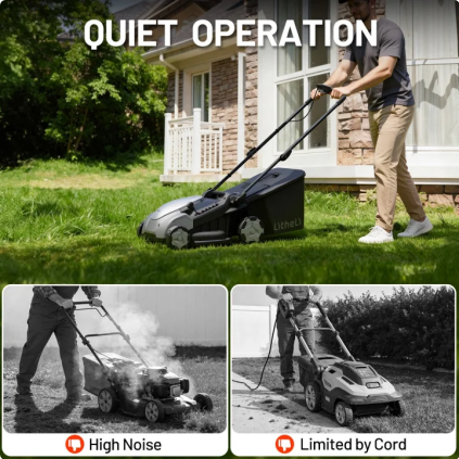 Litheli 40V Cordless Electric Lawn Mower, 16-Inch, Brushless Motor, 5-Position Height Adjustment, with 2 x 5.0Ah Battery and Charger, for Lawns & Gardens