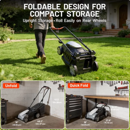 Litheli 40V Cordless Electric Lawn Mower, 15-Inch, Brushless Motor, 5-Position Height Adjustment, with 2 x 5.0Ah Battery and Charger, for Lawns & Gardens
