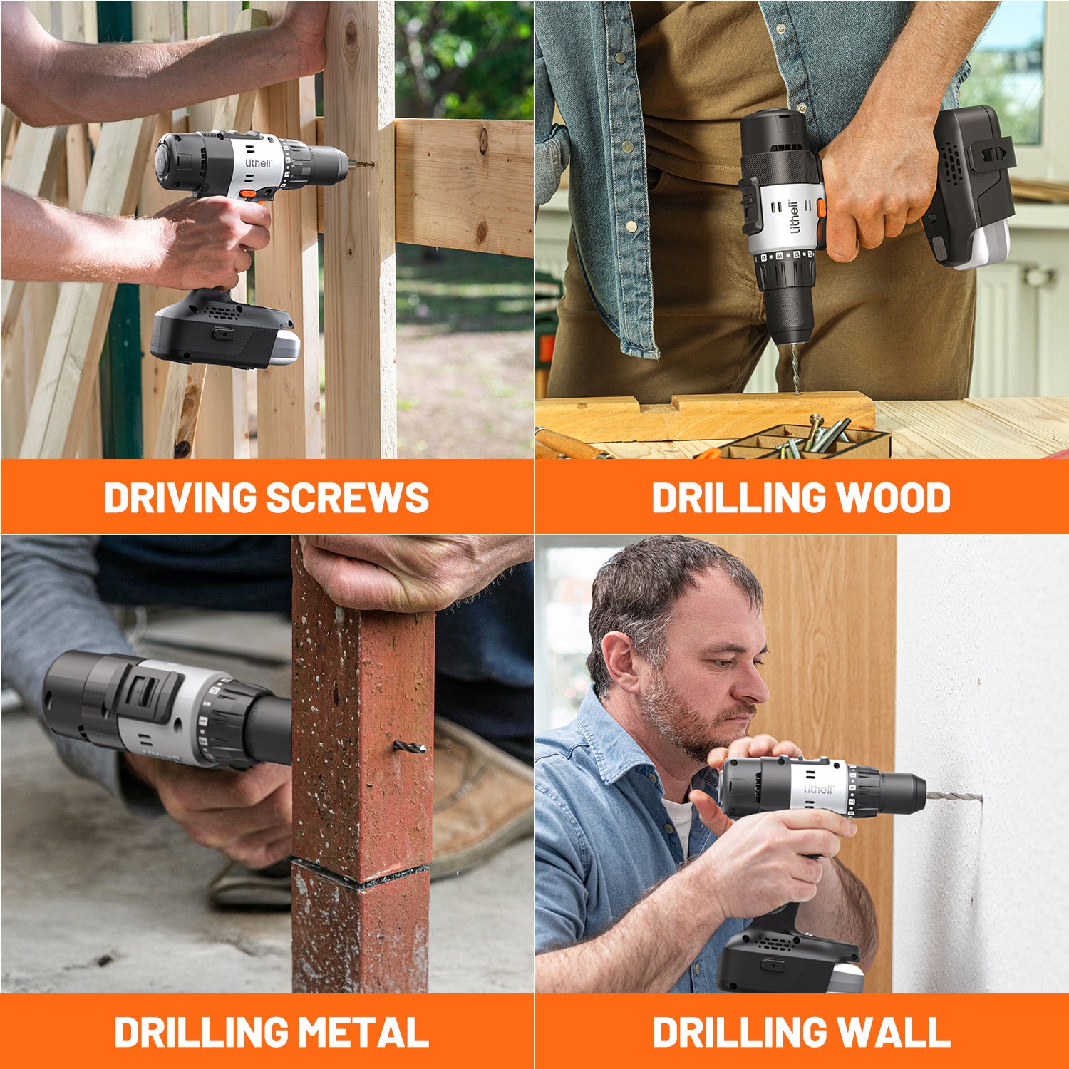 Litheli 20V Cordless 1/2" Drill Driver with 50 N·m High Torque, Brushed Motor, powered by a 2.0Ah Battery