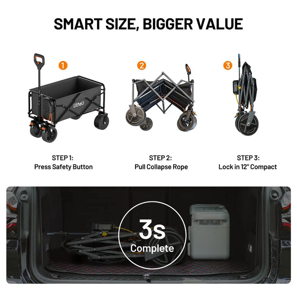 Quick-fold triangular frame collapses in seconds with one-pull rope, fitting into car trunks easily