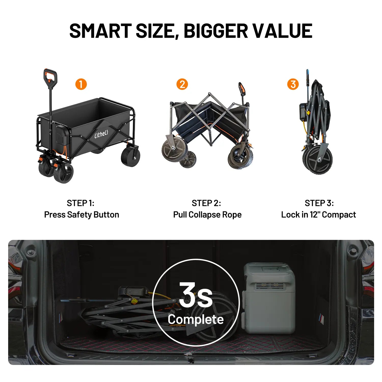 Litheli V100 Black : Electric Collapsible Folding Outdoor Utility Wagon