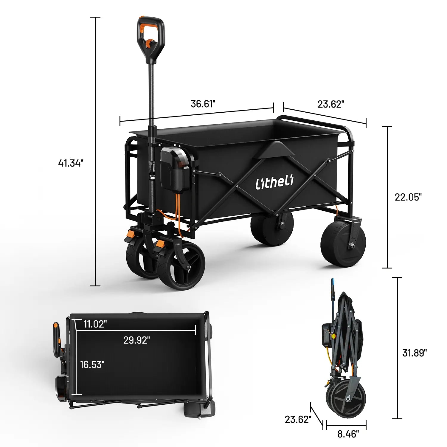 Litheli V100 Black : Electric Collapsible Folding Outdoor Utility Wagon