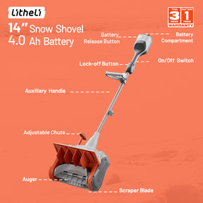 Litheli U20 2x20V 14" Brushless Cordless Snow Shovel | 2*4.0Ah Battery | 14" Wide, 20ft Snow Throw