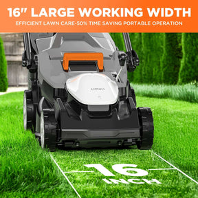 Litheli Cordless Lawn Mower, 2*20V Electric Lawn Mowers, 16 Inch, Adjustment Heights, Light Weight, With 2*4.0Ah Portable Battery, for Garden/Yard/Farm