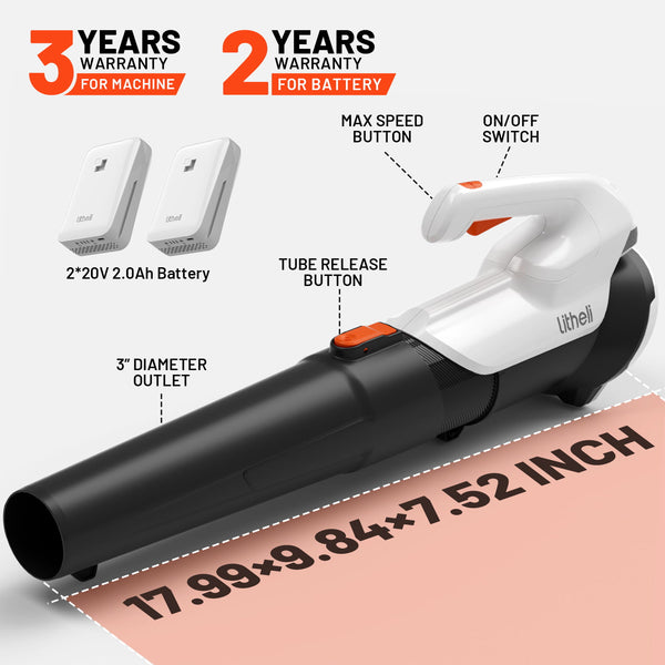 Cordless leaf blower with long-lasting operation and flexible performance