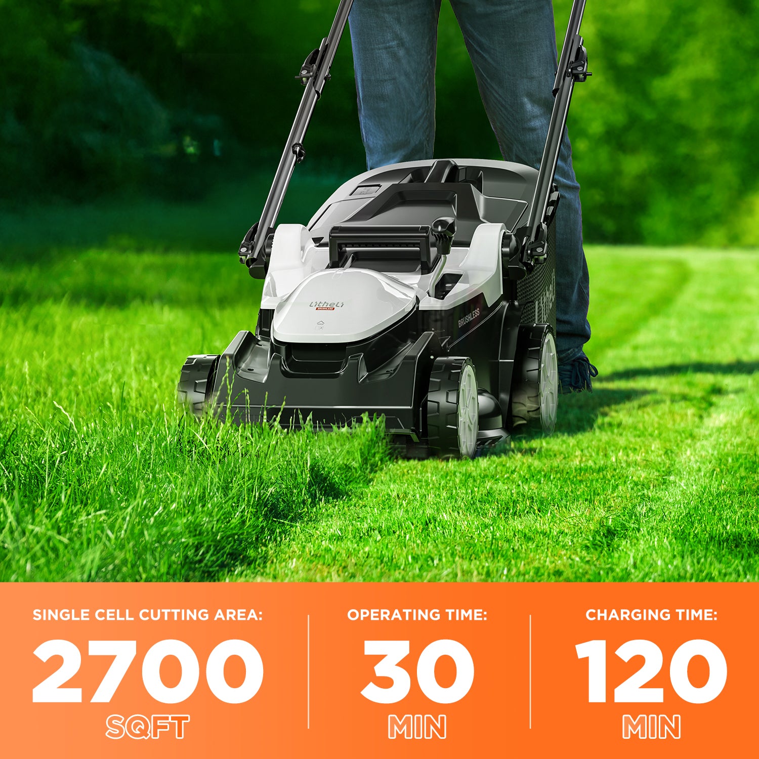 Litheli Cordless Lawn Mower, 2*20V Electric Lawn Mowers, 16 Inch, 6-Position Height Adjustment, Light Weight, With 2*4.0Ah Portable Battery, for Garden/Yard/Farm