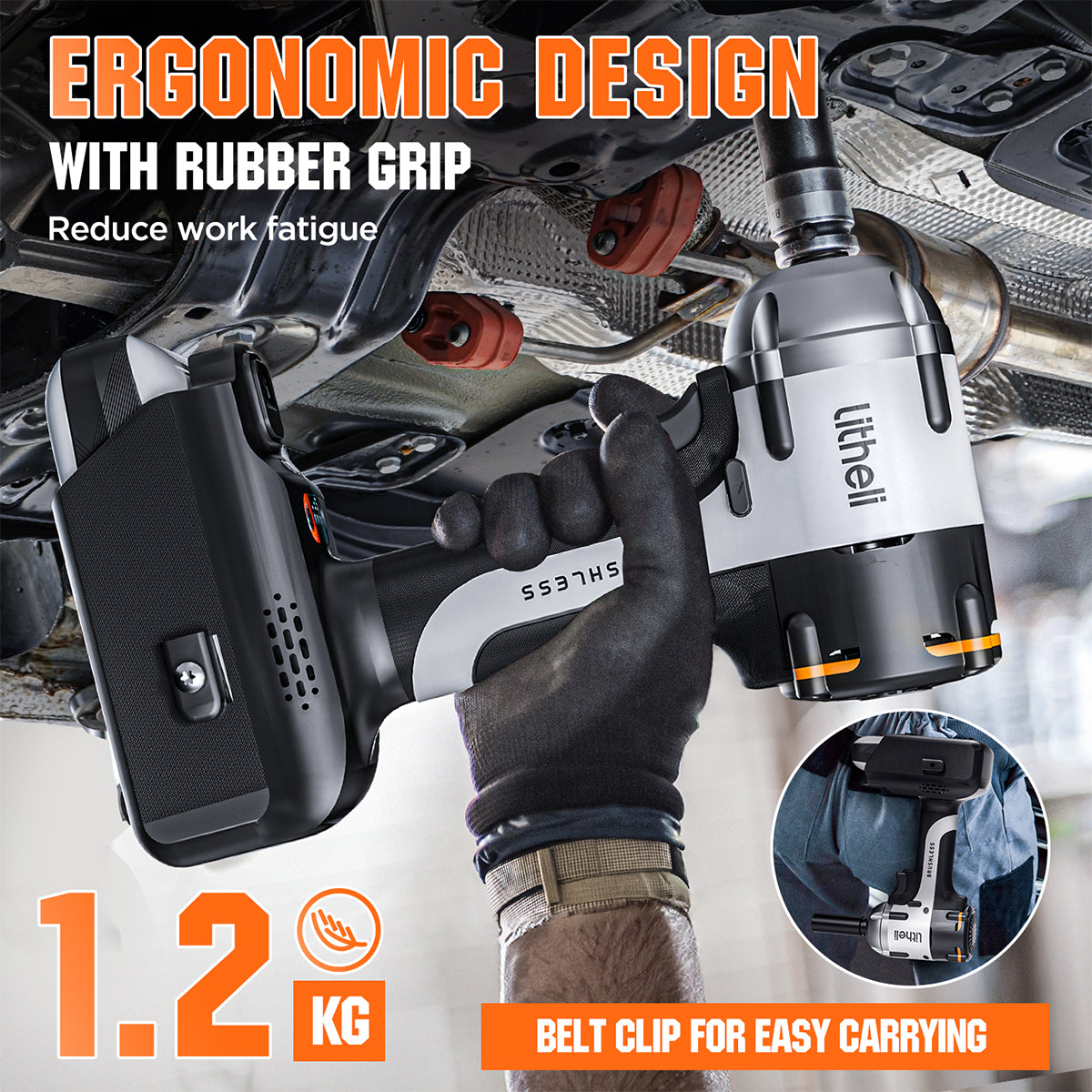Litheli V20 Cordless Impact Wrench，1/2" Brushless Impact Drill with 332ft-lbs(450Nm) Max Torque,LED Light for Dark Environment, 2.5Ah Battery Power Impact Driver for Home Car Tires Mower