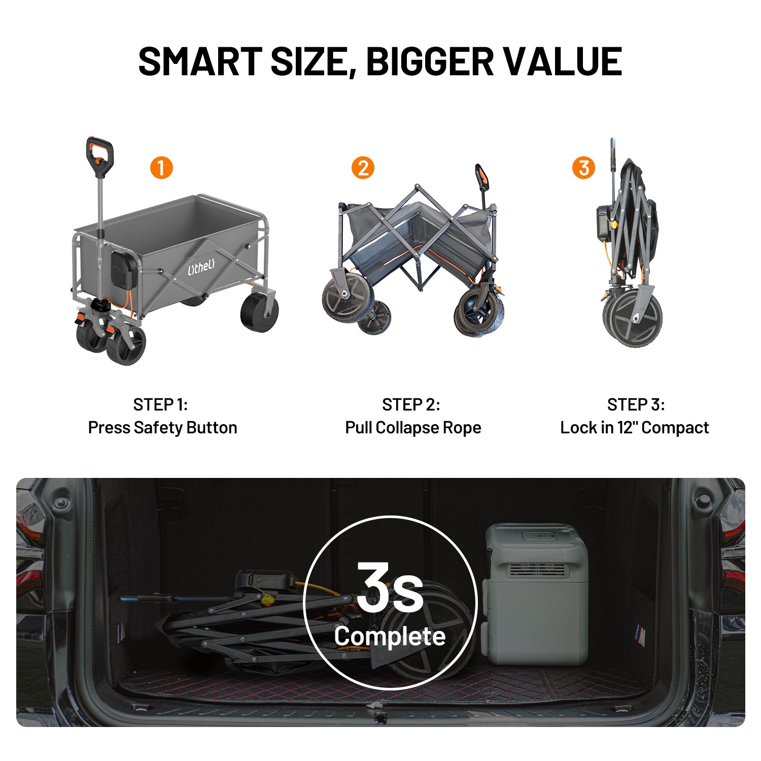Litheli V100 Grey : Electric Collapsible Folding Outdoor Utility Wagon