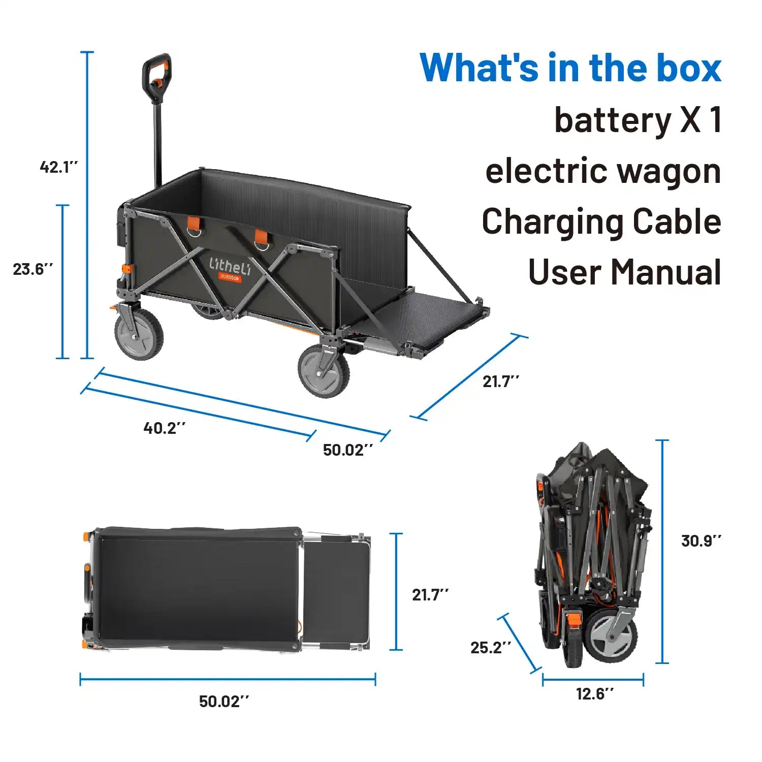 Litheli V140i SE Black : The Ultimate Electric Camping Wagon|With 1×4.0Ah SE Battery