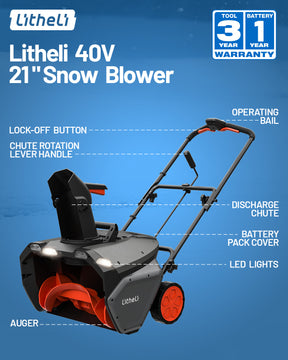 【Pre-Order】Litheli 20" Cordless Snow Blower, 20-Inch Brushless Snow Thrower with LED Lights, 180° Adjustable Chute & Foldable Handle