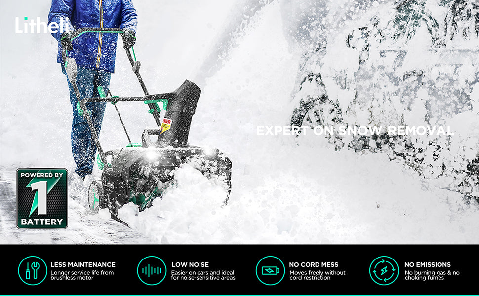 Litheli 40V Battery Powered Cordless Snow Blower, 20'' Electric Snow Thrower with Wheels, LED Lights, 180° Chute, Powerful Snow Removal Kit with 4.0Ah Battery and Fast Charger