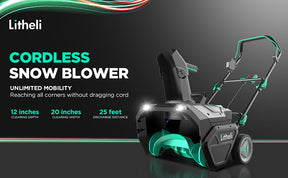 Litheli 40V Battery Powered Cordless Snow Blower, 20'' Electric Snow Thrower with Wheels, LED Lights, 180° Chute, Powerful Snow Removal Kit with 4.0Ah Battery and Fast Charger