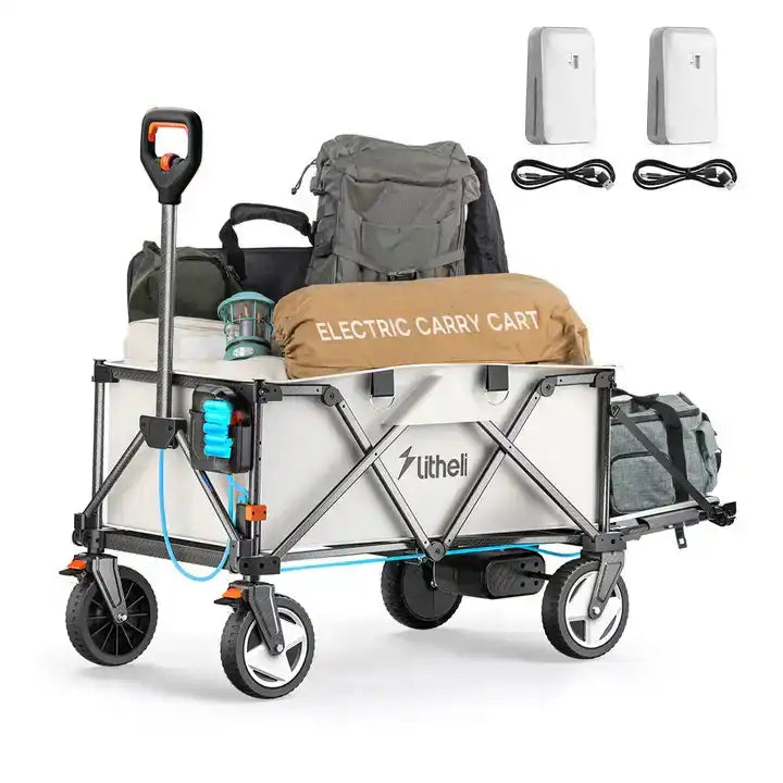 Utility cart with waterproof fabric protecting groceries and tools from rain or spills