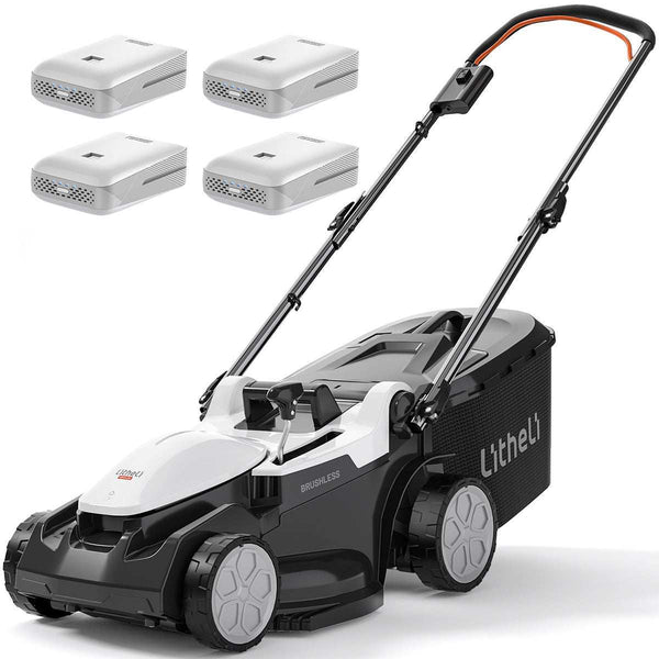 Lightweight 16-inch cordless lawn mower with foldable handle for easy storage