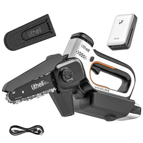 Litheli U20 20V Brushless Mini Chainsaw with 6-inch bar and 2.0Ah battery, lightweight cordless electric chain saw for homeowners and DIY yard work