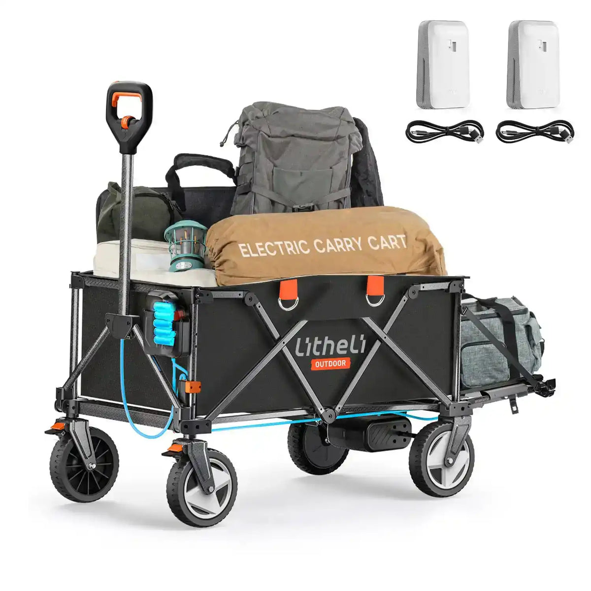 Collapsible Litheli V100 powered utility cart, 110 lbs load capacity, quick-fold design for easy storage