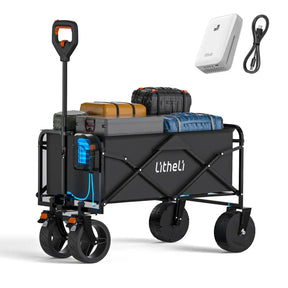 Litheli V100 electric folding utility wagon – collapsible outdoor cart with durable steel frame and spacious design