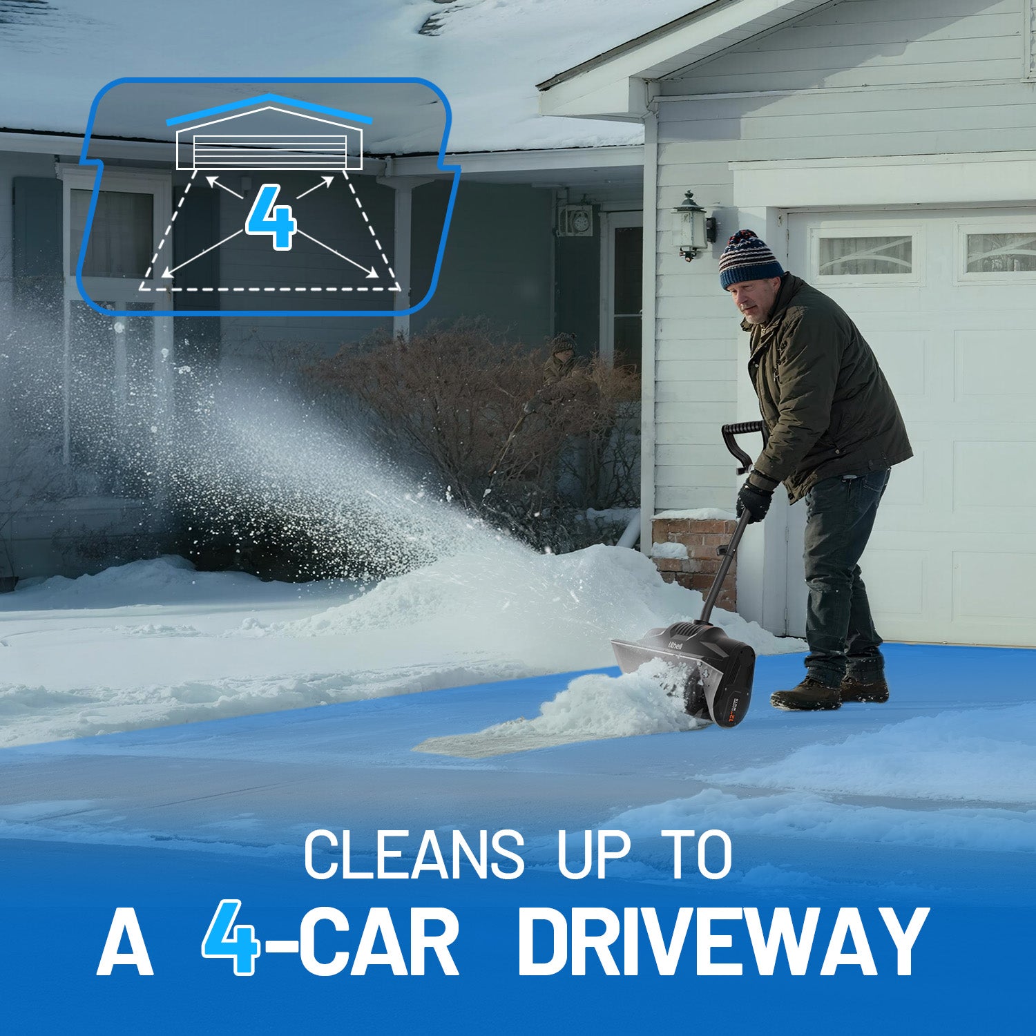 U20 20V 12" Brushless Cordless Snow Shovel | Includes 1×4.0Ah Battery | 10.3lbs, 20ft Snow Throw, Clears up to 4-car Driveways