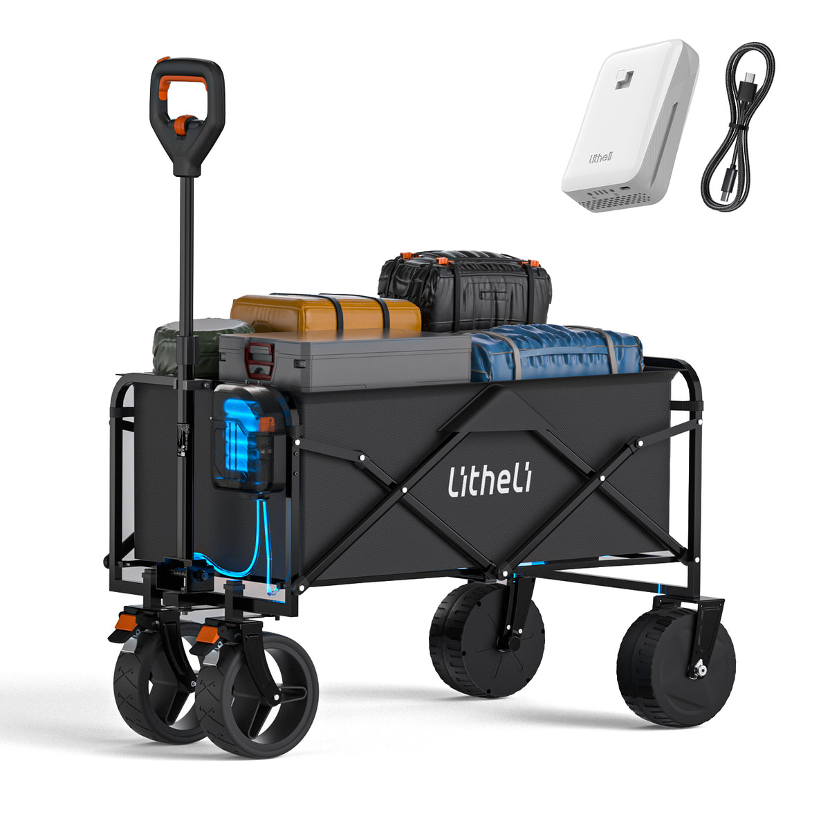 Litheli V100 Black : Electric Collapsible Folding Outdoor Utility Wagon