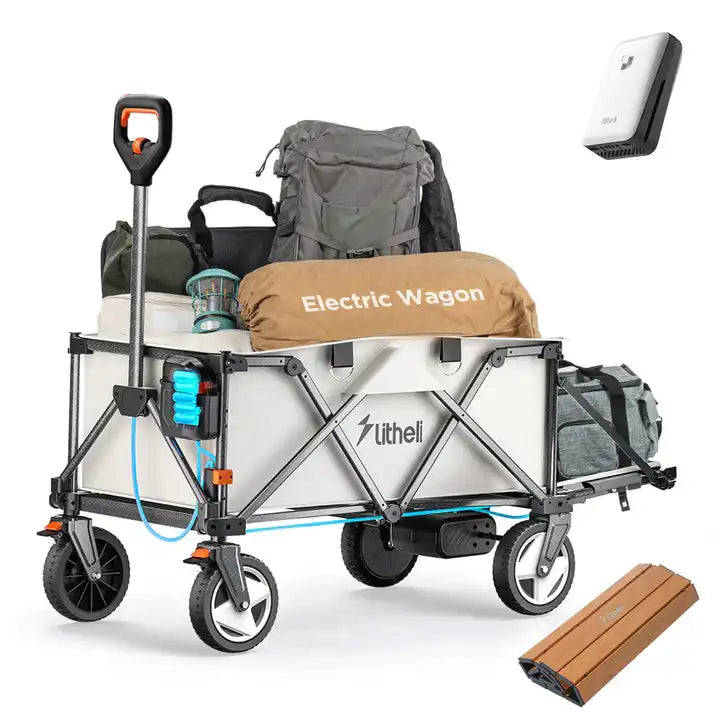 Litheli Electric Foldable Utility Camping Wagon with Power Bank