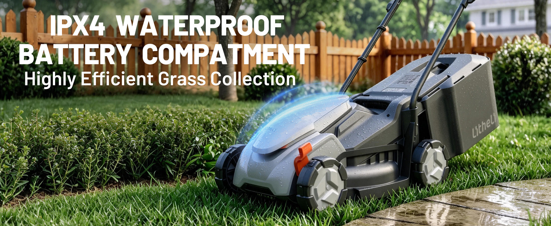 Litheli 14 Inch Cordless Lawn Mower, Brushless Battery Powered Push Mower with 2x5.0Ah Batteries, 5-Position Height, 9-Gallon Bag, Lightweight Grass Cutter for Garden Yard Farm