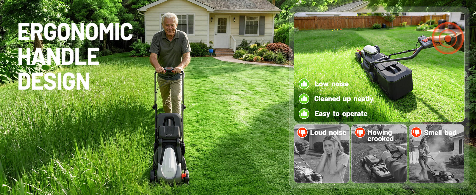 Litheli 14 Inch Cordless Lawn Mower, Brushless Battery Powered Push Mower with 2x5.0Ah Batteries, 5-Position Height, 9-Gallon Bag, Lightweight Grass Cutter for Garden Yard Farm